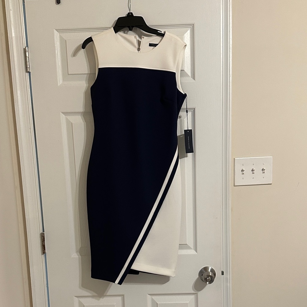 Elegant Navy and White Sleeveless Dress